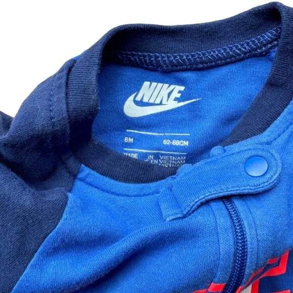 Nike Baby Boys Full Zip Footed Play & Sleeper 6 Months Blue Red Logo One Piece P - Picture 2 of 2